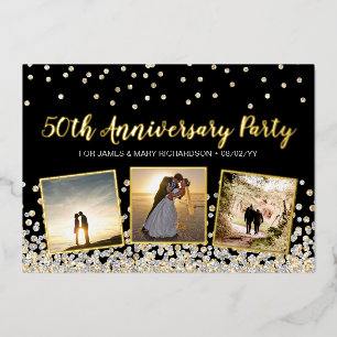 Invitation En Aluminium Collage de photos avec confettis Fête d'anniversai