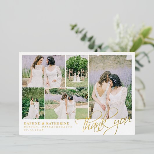 Invitation En Aluminium Collage de photos de mariage blanc avec écriture d (Debout devant)