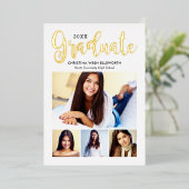 Invitation En Aluminium Collage photo avec script de diplômé or 2026 (Debout devant)