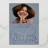 Invitation En Aluminium Collage photo bleu et argent moderne Diplôme (Recto)