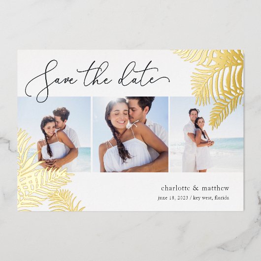 Invitation En Aluminium Collage photo de feuillage tropical Enregistrer la (Recto)