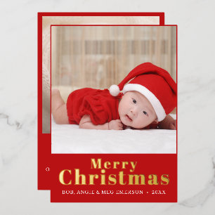 Invitation En Aluminium Collage Photo de Noël Élégant Rouge Joyeux Petit