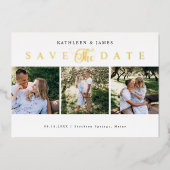 Invitation En Aluminium Collage photo de sauvegarde de date en or (Recto)