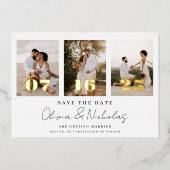 Invitation En Aluminium Collage photo Mariage moderne Enregistrer la date (Recto)