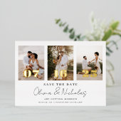 Invitation En Aluminium Collage photo Mariage moderne Enregistrer la date (Debout devant)