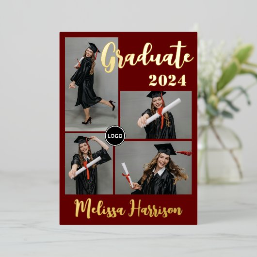 Invitation En Aluminium Collage photo personnalisé pour les diplômés (Debout devant)