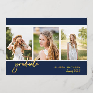 Invitation En Aluminium Collection photo bleu de la Marine moderne Graduat