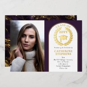 Invitation En Aluminium Collège Université Photo Purple Gold Graduation