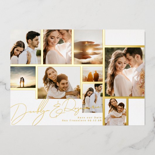 Invitation En Aluminium Collier Blanc Multiphoto Cadre Enregistrer La Date (Recto)