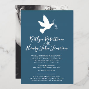 Invitation En Aluminium Colombe or bleu gris simple mariage personnalisé p
