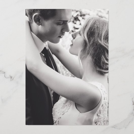 Invitation En Aluminium Colombe or gris simple mariage avec photo (Verso)