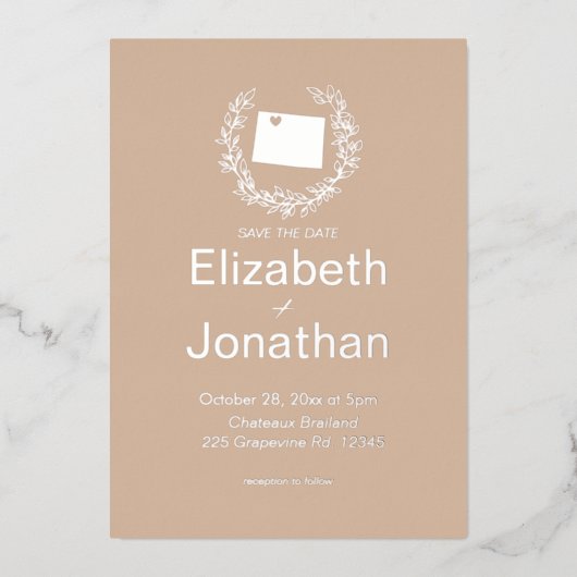 Invitation En Aluminium Colorado State Map Simple Destination Wedding (Recto)