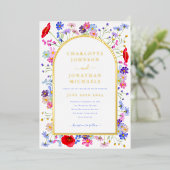 Invitation En Aluminium Coloré élégant Fleur sauvage Arch Gold (Debout devant)