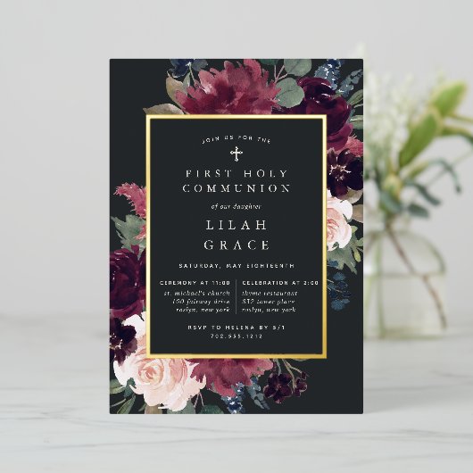 Invitation En Aluminium Communion sainte de la première fleur de prune (Debout devant)