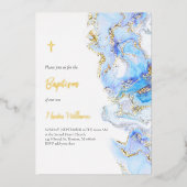 Invitation En Aluminium Conception de marbre fluide Baptême (Recto)