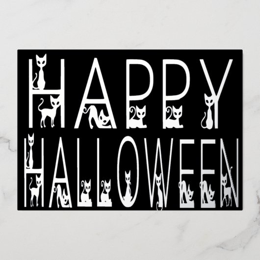 Invitation En Aluminium Conception de typographie "Joyeux Halloween" Black (Recto)