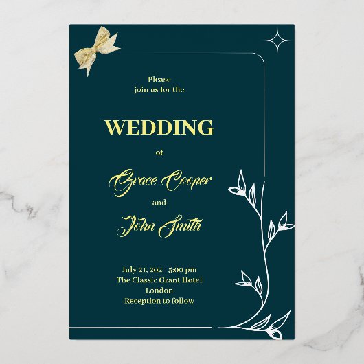 INVITATION EN ALUMINIUM CONCEPTION ÉLÉGANTE AVEC FOND BLEU FONCÉ (Recto)