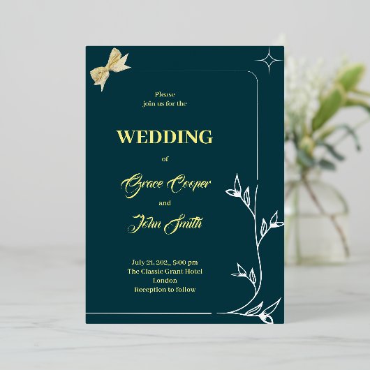 INVITATION EN ALUMINIUM CONCEPTION ÉLÉGANTE AVEC FOND BLEU FONCÉ (Debout devant)