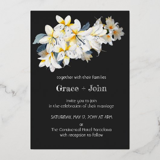 Invitation En Aluminium Conception florale de lys classique (Recto)