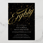 Invitation En Aluminium Confetti 80 Black Gold Elégant 80e anniversaire (Recto)