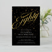 Invitation En Aluminium Confetti 80 Black Gold Elégant 80e anniversaire (Debout devant)