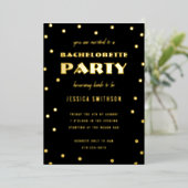 Invitation En Aluminium Confetti Bachelorte à huile noire et or (Debout devant)