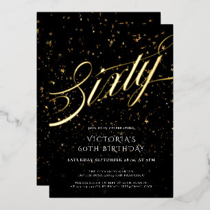 Invitation En Aluminium Confetti Black Gold Elegant Soixante-60e anniversa