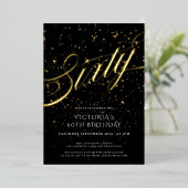 Invitation En Aluminium Confetti Black Gold Elegant Soixante-60e anniversa (Debout devant)