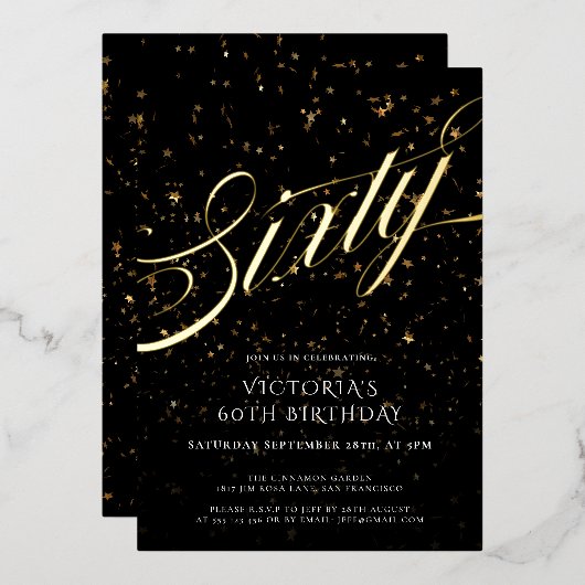 Invitation En Aluminium Confetti Black Gold Elegant Soixante-60e anniversa (Recto/Verso)