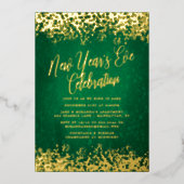 Invitation En Aluminium Confetti de la Soirée du Nouvel An Vert (Recto)