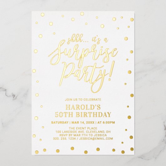 Invitation En Aluminium Confetti d'or moderne Surprise fête d'anniversaire (Recto)