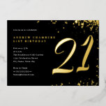 Invitation En Aluminium Confetti d'or noir 21e anniversaire<br><div class="desc">Plus de Invitations d'anniversaire amusantes dans le Little Bayleigh Store!</div>