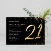 Invitation En Aluminium Confetti d'or noir 21e anniversaire (Debout devant)
