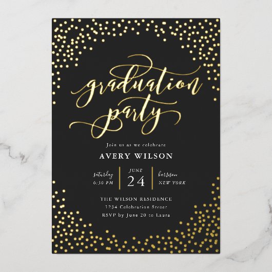 Invitation En Aluminium Confetti Elégant Script Graduation Party Foil Invi (Recto)