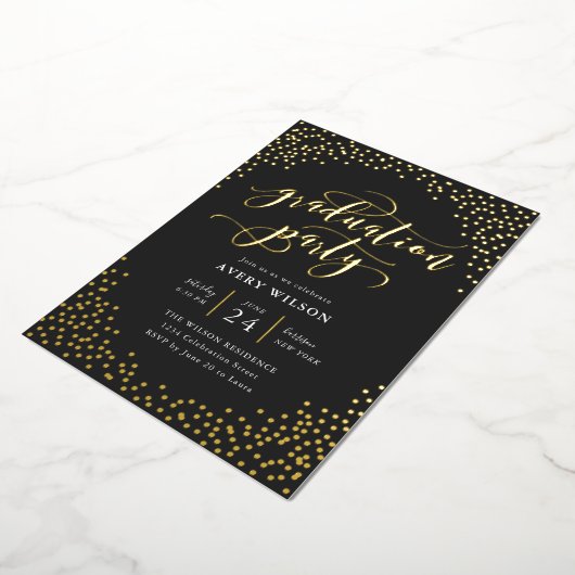 Invitation En Aluminium Confetti Elégant Script Graduation Party Foil Invi (Rotation)