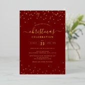 Invitation En Aluminium Confetti Gold Red Christmas Party (Debout devant)