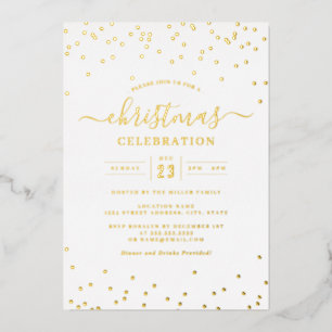 Invitation En Aluminium Confetti Gold White Christmas Party