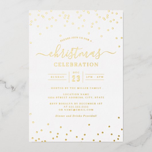 Invitation En Aluminium Confetti Gold White Christmas Party (Recto)