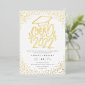 Invitation En Aluminium Confetti Lettered Grad 2022 Graduation Party Blanc (Debout devant)