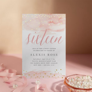 Invitation En Aluminium Confetti Pop Blush & Gold Anniversaire du Sweet