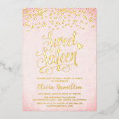 Invitation En Aluminium Confetti Rose & Or Sweet 16 Partie (Recto)