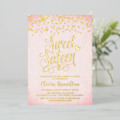Invitation En Aluminium Confetti Rose & Or Sweet 16 Partie (Debout devant)