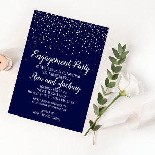 Invitation En Aluminium Confettis dorés Fête de fiançailles Navy Or