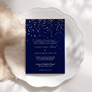 Invitation En Aluminium Confettis dorés Mariage traditionnel bleu marine o