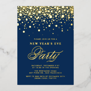 Invitation En Aluminium Confettis en feuille d'or Points bleus Soirée du N