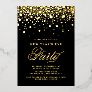Invitation En Aluminium Confettis en feuille d'or points noirs fête du Nou