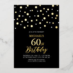 Invitation En Aluminium Confettis Hexagone Noir & Or Fête d'anniversaire 6
