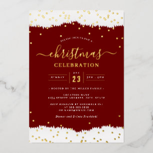Invitation En Aluminium Confettis joyeux or rouge fête de Noël      