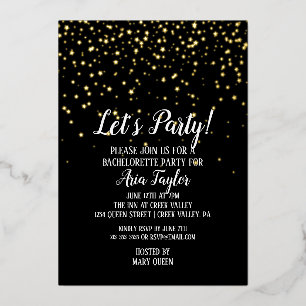 Invitation En Aluminium Confettis Let's Party sur fond noir Enterrement de