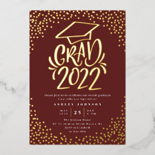Invitation En Aluminium Confettis Lettrés Grad 2022 Fête de Remise des Dip